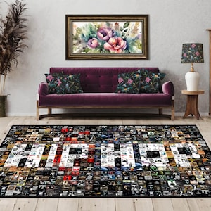 Hip Hop Collage Rug, Rap Music Decor, Album Cover Art Carpet, Music Studio Rug, Streetwear Decor