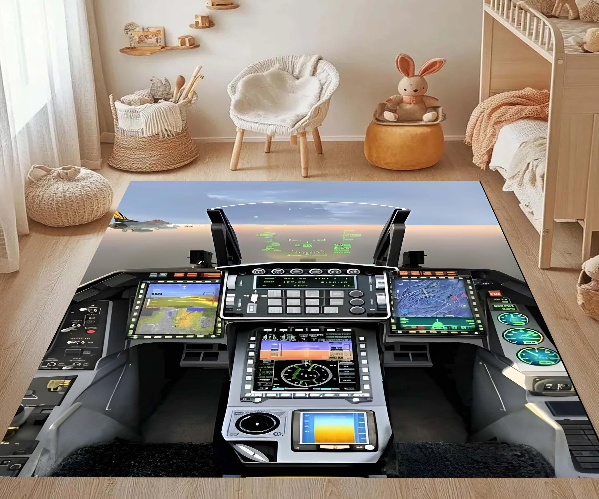 Fighter Jet Rug, Military Plane Cockpit Carpet, Aviation Decor for Boys ...