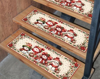 Alfombra para escaleras con diseño de muñeco de nieve navideño, alfombras festivas para las fiestas, decoración invernal para el hogar antideslizante.