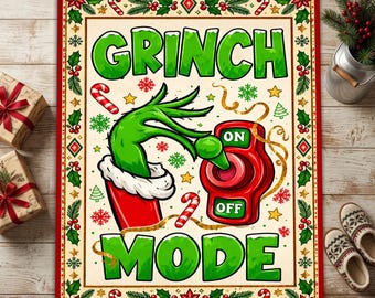 Alfombra navideña Grinch Mode, alfombra divertida para las fiestas, alfombra estampada con decoración navideña.
