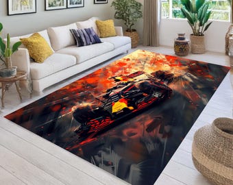 Formula 1 Race Car Carpet F1 Rug Sports Car Mat Gamer room rug High Speed Racing Car Decor Machine Washable Non Slip Rug Man Cave Rug