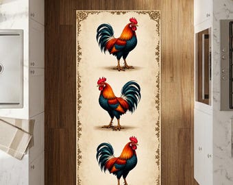 Alfombra vintage con gallo, decoración de pared con gallinas de granja, hogar rústico campestre