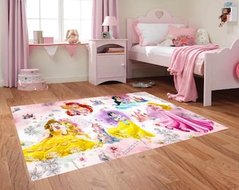 Tappeto Principessa Rosa, Decorazione per la cameretta a tema fiabesco, Tappeto rosa pastello per la stanza dei giochi dei bambini, Tappetino per il pavimento del Regno Magico, Tappeto Principessa ad Acquerello