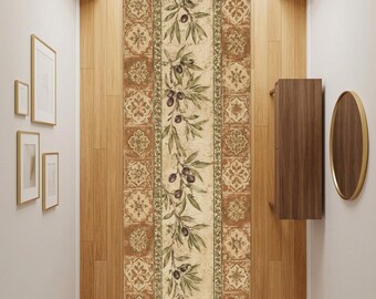 Alfombra de pasillo para cocina Olive Branch, alfombra de decoración vintage de estilo rústico mediterráneo.