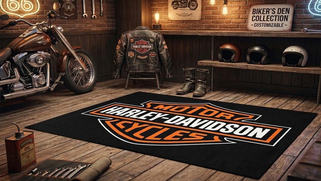Motorhead Rug Motorhead Rug, Biker Cave Area Rug, Vintage Motorcycle Style Floor ...