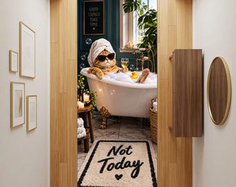 Alfombra de baño divertida con diseño de gato, decoración de spa original, alfombra de baño peculiar para amantes de los gatos.