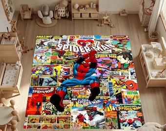 Spider-Man Magazine Cover Rug, Spiderman Kids Room Carpet, Machine Washable Rug, Non-Slip Superhero Nursery Decor
