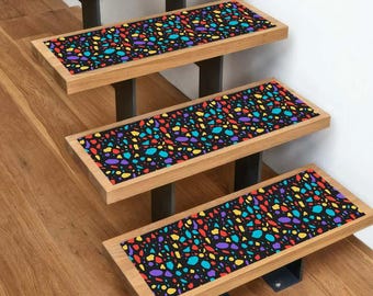 Colorful Terrazzo Carpet Stair Treads, Abstract Pattern Stair Rug, Non-Slip Washable Stair Runner, Modern Indoor Stair Mat, Soft Step Carpet