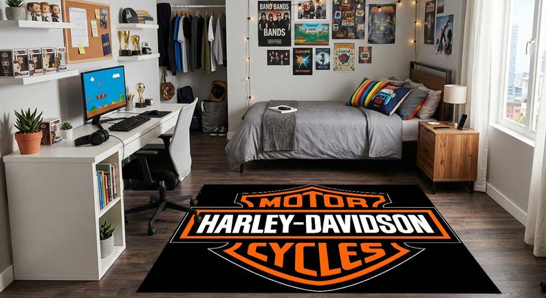 Motorhead Rug Motorhead Rug, Biker Cave Area Rug, Vintage Motorcycle Style Floor ...