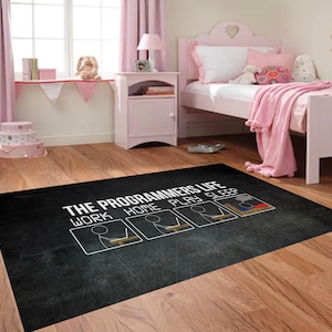The Programmers Life Rug, Coder Rug, Coding Lover Gift, Developer Home Office Carpet, Funny Tech Mat, Custom Size Area Rug