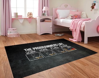 The Programmers Life Rug, Coder Rug, Coding Lover Gift, Developer Home Office Carpet, Funny Tech Mat, Custom Size Area Rug