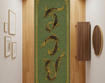 Alfombra de pasillo Black Gold Koi Fish, alfombra de lujo para pasillo con diseño de estanque zen