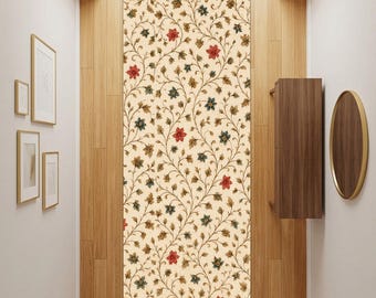 Elegante alfombra floral para pasillo, alfombra estampada de estilo vintage.