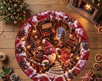 Alfombra redonda 3D con diseño de taller de Papá Noel, decoración mágica de gnomo navideño, alfombra festiva para la habitación del bebé.