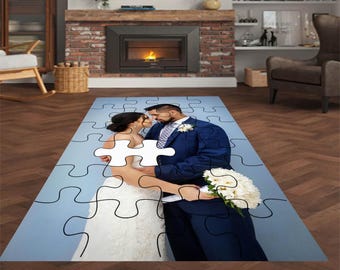 Customizable Puzzle Rug, Custom Photo Puzzle Design Carpet, Unique Gift Rug, Digitally Printed, Personalized Rug