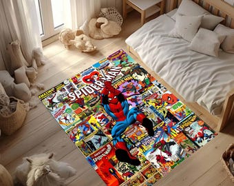 Alfombra con la portada de la revista Spider-Man, alfombra de Spiderman para habitación infantil, alfombra lavable a máquina, decoración antideslizante de superhéroe para guardería.