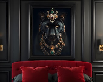 Vintage Panther Portrait Print: Dark Elegant Black Panther Art (Digital Download)