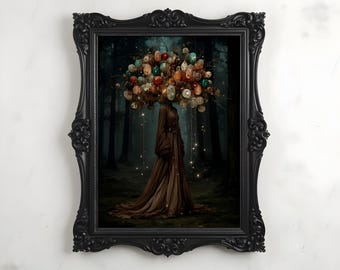 Mystical Tree of Life Goddess Art Print, Spiritual Boho Wall Art (Digital Download)