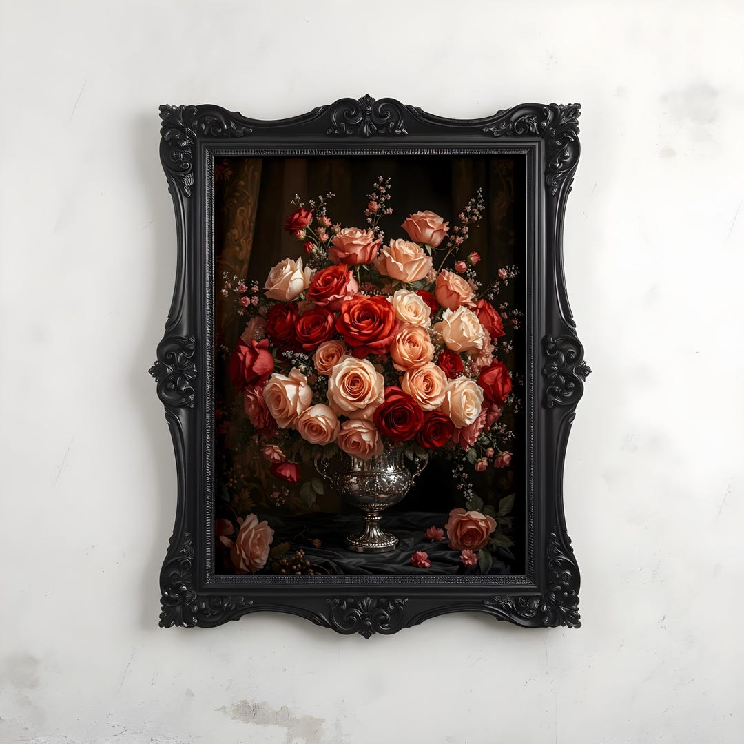 Vintage Rose Bouquet Wall Art, Romantic Dark Floral Still Life ...