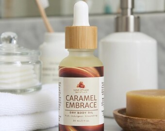 Caramel Body Oil | Sweet Gourmand Dry Body Oil | Natural Vegan Body Moisturizer | Lightweight Self Massage Oil | Body Care Gift