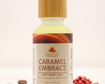 Olio secco per il corpo al profumo di caramello / Crema idratante vegana a rapido assorbimento / Regalo per la cura naturale della pelle