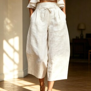 Handmade Cotton Linen Sleeveless Set – Wide Leg Pants Set – Summer Two Piece Outfit – Breathable Natural Fabric – Gift For Her bild 3