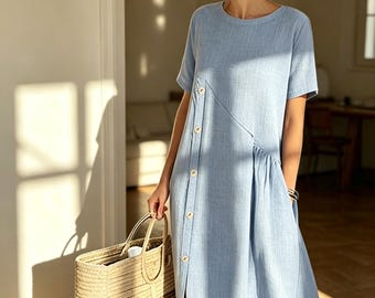 Handmade Tencel Linen Short Dress –Natural Fabric Summer Dress – Breathable Casual Dress - Gift For Her