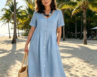 Handmade Tencel Linen Short Dress – Breathable Natural Fabric Summer Dress – Eco Friendly Casual Dress - Gift For Her