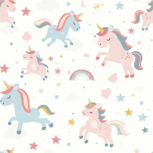 Kids Unicorn Fabric, Cute Pastel Magical Pattern, Half Yard