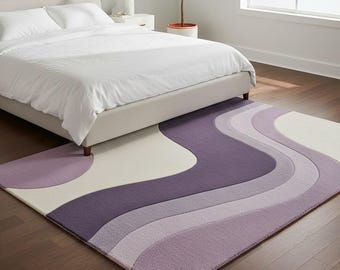 Retro Purple Wave Area Rug, Mid-Century Modern Tufted Carpet