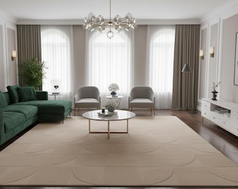Beige Minimalistischer Teppich Neutrales Modernes Wohnzimmer Teppich Weicher Plüsch Bodenteppich