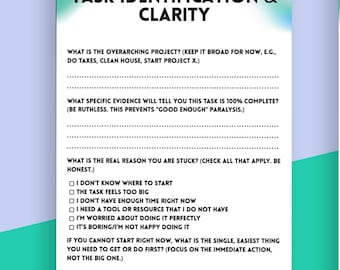 Arkusz ćwiczeń do inicjowania zadań neuroatypowych, Funkcje wykonawcze, Szablon produktywności ADHD, Narzędzie do przezwyciężania paraliżu zadaniowego, Pobieranie cyfrowe