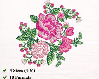 Floral Embroidery Design, Rose Flower Machine Embroidery File, Vintage Floral Digital Download 3 Sizes (4x4, 5x5, 6x6)