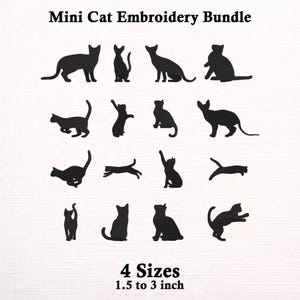 Mini kattbroderipaket, broderidesign för kattsilhuetter, kattbroderifiler, nedladdning av maskinbroderi