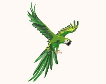 Flying Macaw Parrot Embroidery Design | Tropical Bird Machine File (Digital Download)