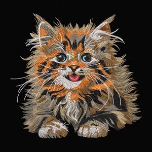 Realistic Fluffy Cat Embroidery Design | Kitten PES DST File (Digital Download)