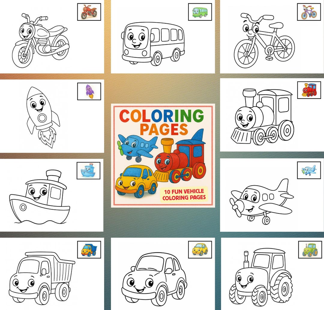 Fun Vehicle Coloring Pages for Kids! 10 Cute Transport Designs in PDF ...