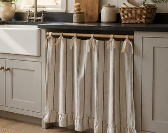 Farmhouse Oven Curtain, Ruffled Stove Front Cover, Kitchen Appliance Skirt, Cottagecore Kitchen Decor, Linen Oven Skirt, Cozy Home Gift