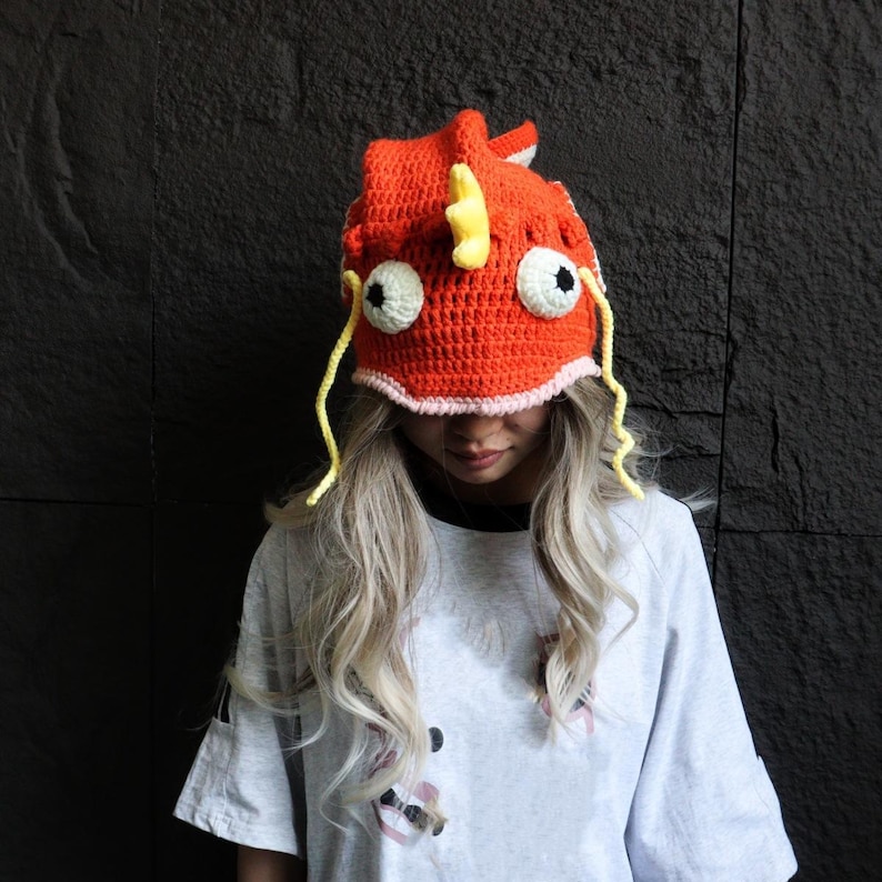 Carp Hat Pattern Funny Crochet Carp Head Hat With Crown & Big Eyes - Handmade Orange ...