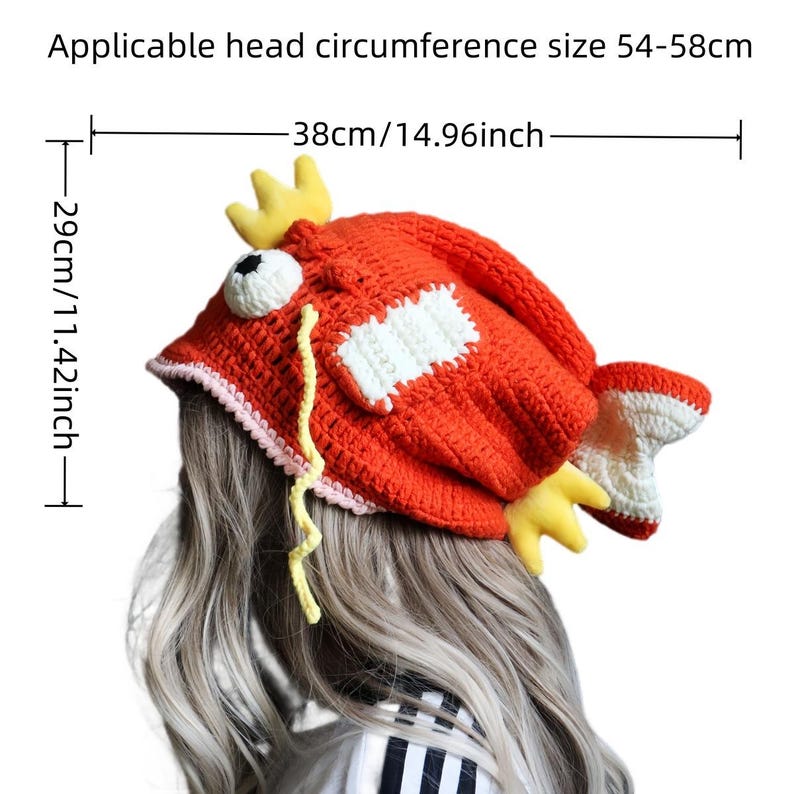 Carp Hat Pattern Funny Crochet Carp Head Hat With Crown & Big Eyes - Handmade Orange ...