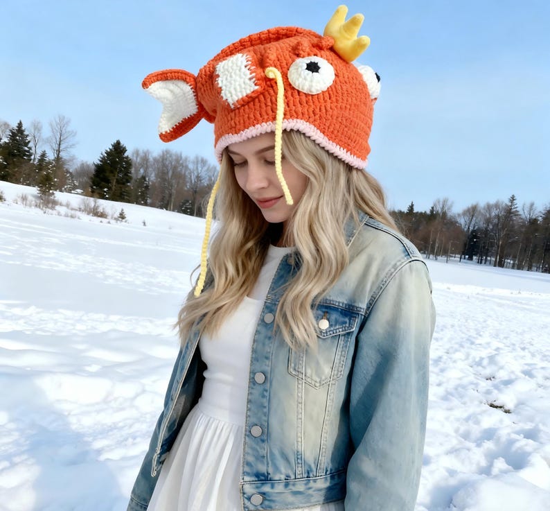 Carp Hat Pattern Funny Crochet Carp Head Hat With Crown & Big Eyes - Handmade Orange ...