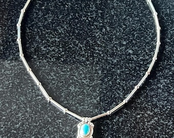 Vintage Sterling Liquid Silver Turquoise Necklace with Sewell’s Indian Arts Box  Artisan Hallmarked