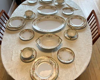 66 Pc Set of Noritake Grafton Japan 1918 Gold Edge Floral Scroll