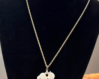 Vintage Mother of Pearl Kissing Cousins Pendant Necklace, 1/20 12K Gold Filled