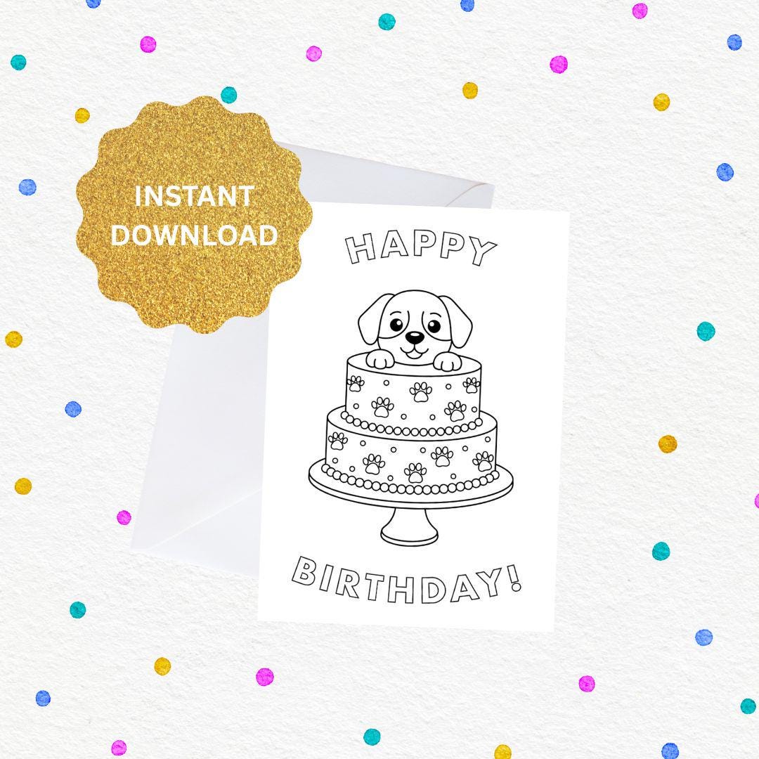 Printable Puppy Birthday Card, DIY Coloring Card (PDF) - Etsy