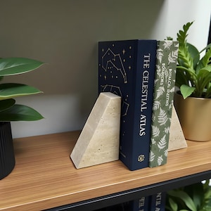 Modern Travertine Stone Bookends – Minimalist Heavy Book Holder Set