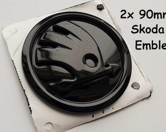 2 x 90 mm Skoda glanzend zwarte emblemen; Badges voor Skoda; Logo: