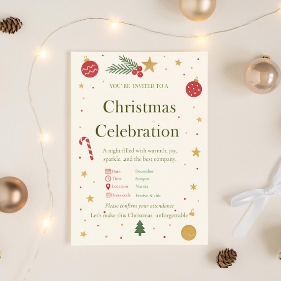 Editable Christmas Invitation Template, Christmas Party Invite, Instant Download, Digital Holiday Party, Printable Xmas Evite, CanvaTemplate
