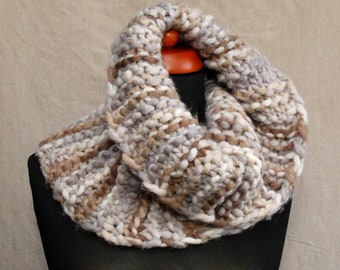 Beige Brown Outlander Cowl Scarf, Hand Knit Outlander Shawl, Knitted Neck Warmer Scarf, Outlander Gifts