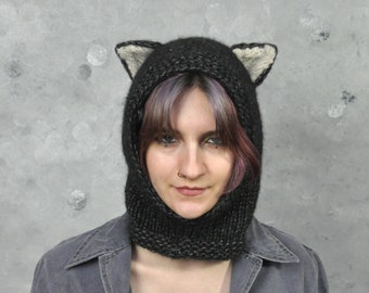 Handgebreide bivakmuts van alpacawol met oren: dikke dierenhoed